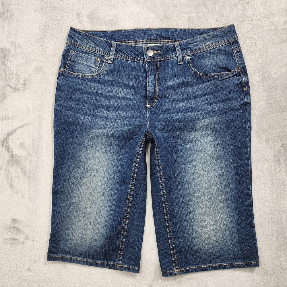 Faded Glory Shorts Womens 18 Blue Bermuda Denim‎ Stretch 5 Pocket Casual Summer